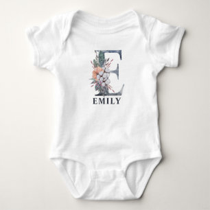 Personalised Floral Baby Girl Name Baby Initial E Bodysuit
