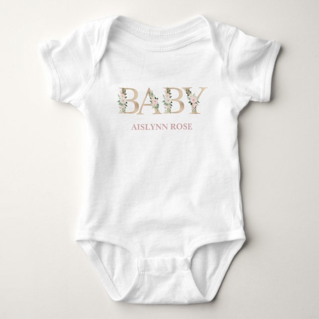 Personalised Floral Baby One Piece Bodysuit (Front)