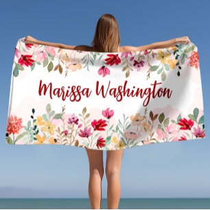 Personalised Floral Beach Towel