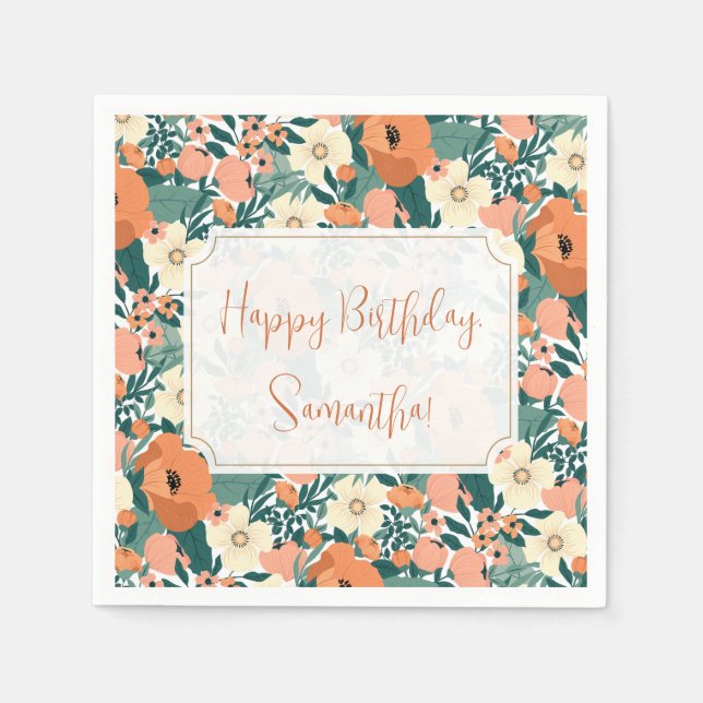 Personalised Floral Birthday Napkin (Front)