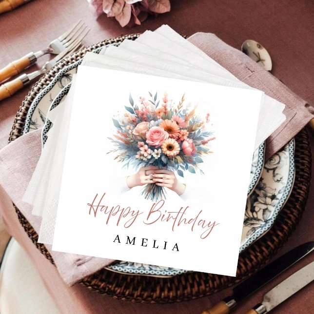 Personalised Floral Birthday Napkins Custom Name (Creator Uploaded)