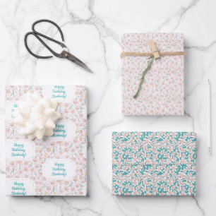 Personalised Floral Birthday Wrapping Paper Sheet