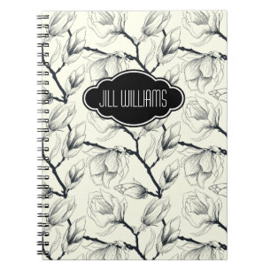 Personalised Floral Black and White Pattern Spiral Notebook