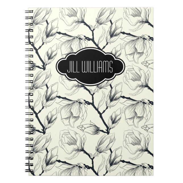 Personalised Floral Black and White Pattern Spiral Notebook (Front)