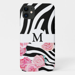 Personalised Floral Black & White Animal Print Case-Mate iPhone Case