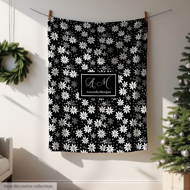 Personalised Floral Blanket Black White Decorative (Personalized Floral Blanket Black White Decorative)