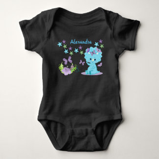 Personalised Floral Blue Baby Dinosaur Bodysuit