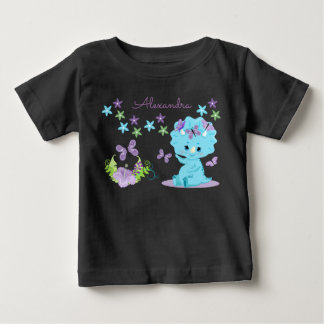 Personalised Floral Blue Baby Dinosaur T-Shirt