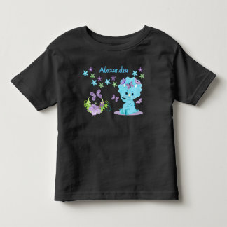 Personalised Floral Blue Baby Dinosaur Toddler T-Shirt