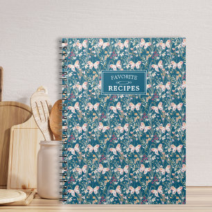 Personalised Floral Blue Boho Favourite Recipes Notebook