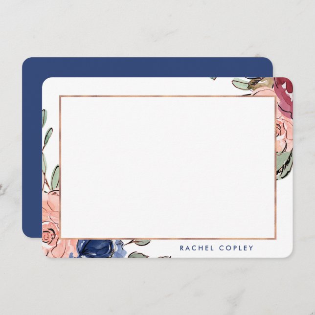 Personalised Floral Blue Pink Elegant Stationery Card (Front/Back)