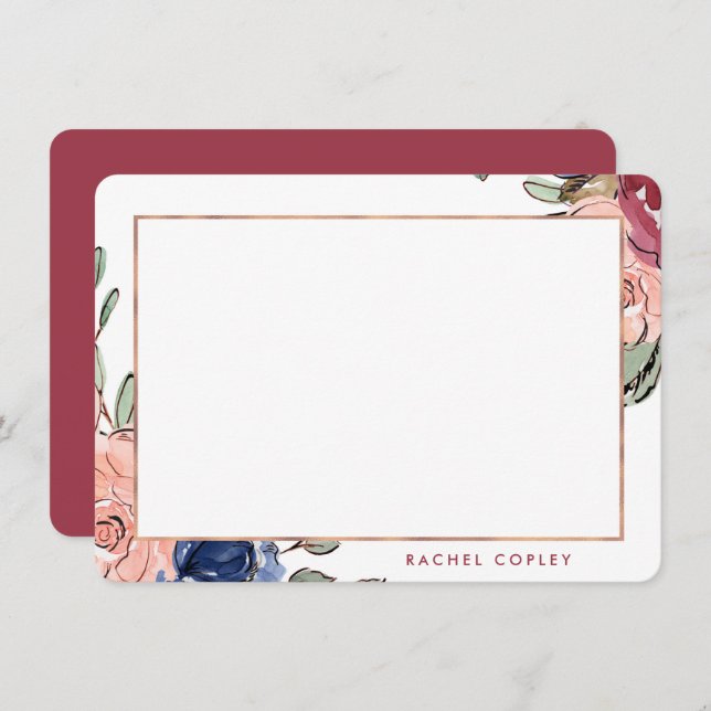 Personalised Floral Blue Pink Elegant Stationery N Card (Front/Back)
