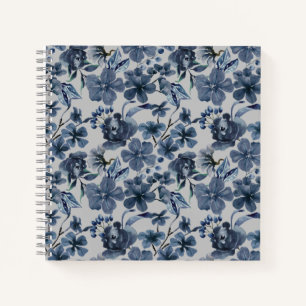 Personalised Floral Blue & White Flower  Notebook