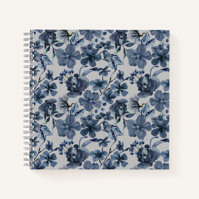Personalised Floral Blue & White Flower  Notebook (Front)