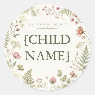 Personalised Floral Bookplate for Kids Classic Round Sticker