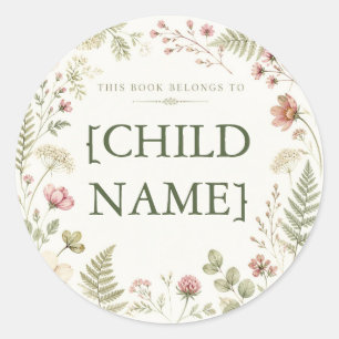 Personalised Floral Bookplate for Kids Classic Round Sticker