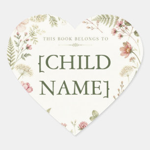 Personalised Floral Bookplate for Kids Heart Sticker