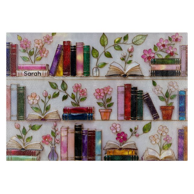 Personalised Floral Bookshelf Cutting Board (Front)