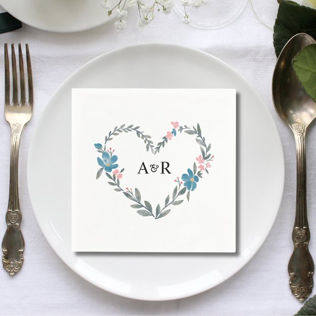 Personalised Floral Botanical Heart Shaped Wedding Napkin (Creator Uploaded)
