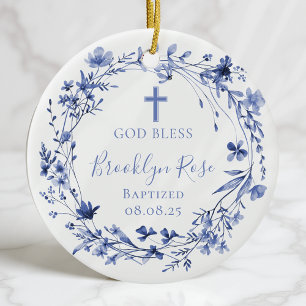 Personalised Floral Boy Girl Baptism Photo Ceramic Tree Decoration