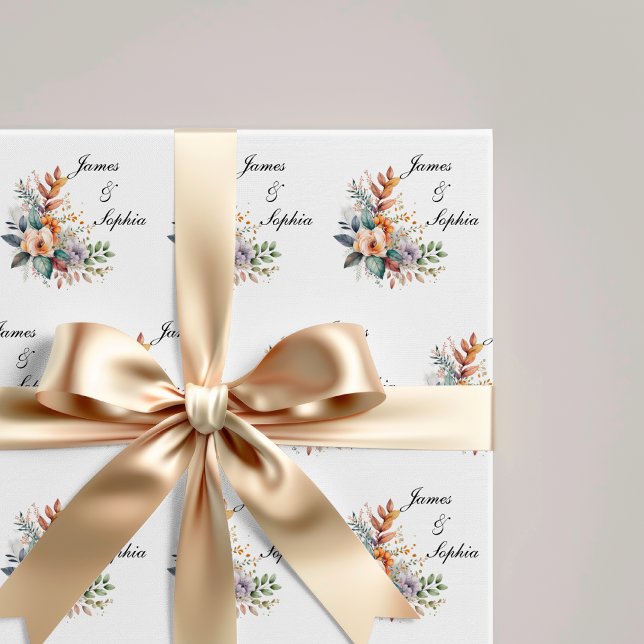 Personalised Floral Bridal Wedding Wrapping Paper (Wedding Names Wrapping Paper, Engagement Gift Wrapping Paper, Bridal Shower Wrapping Paper)