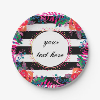 personalised floral bunches and black striped paper plate