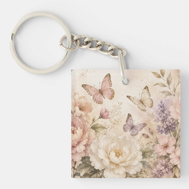 Personalised Floral Butterfly Acrylic Keychain (Front)