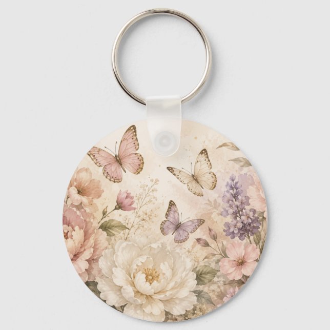 Personalised Floral Butterfly Acrylic Keychain (Front)
