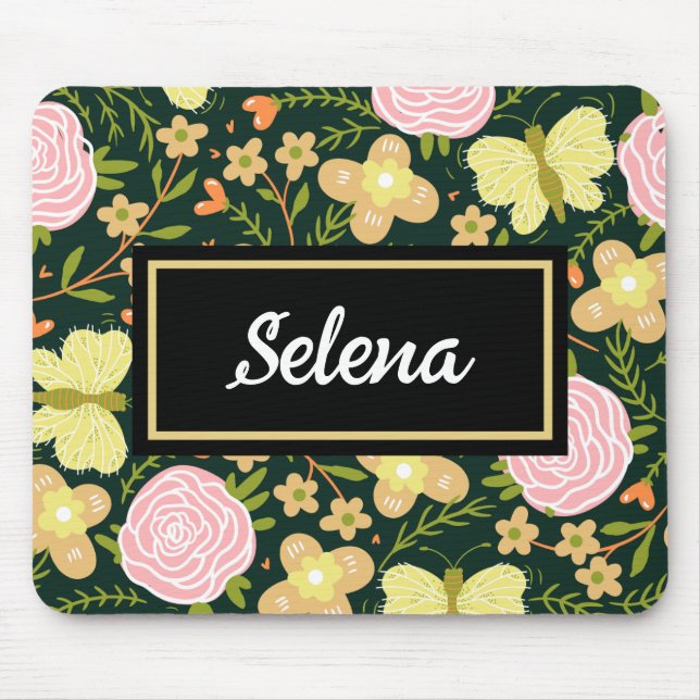 Personalised Floral Butterfly Pattern Spring  Mouse Pad (Front)