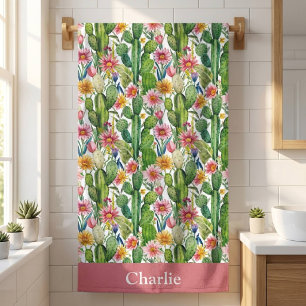 Personalised Floral Cactus Bath Towel