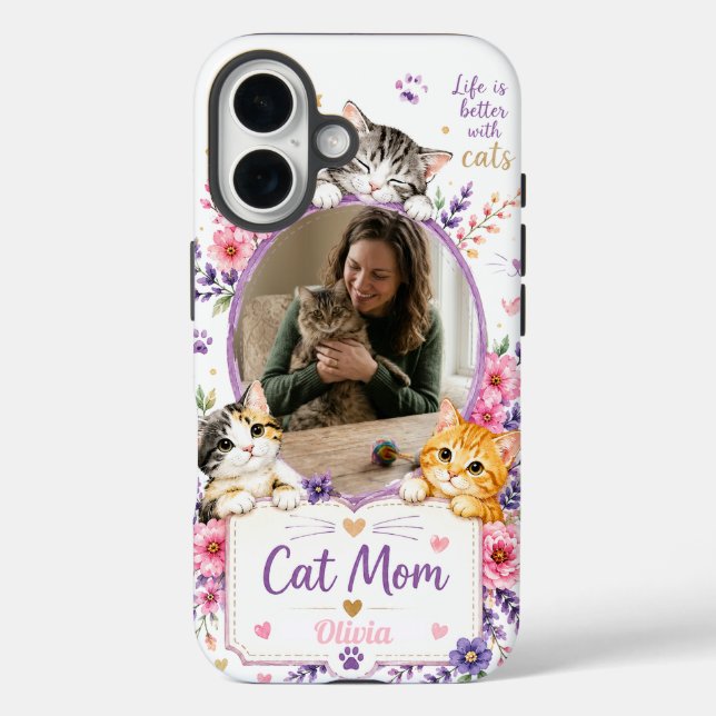 Personalised Floral Cat Mum Photo Phone Case  (Back)