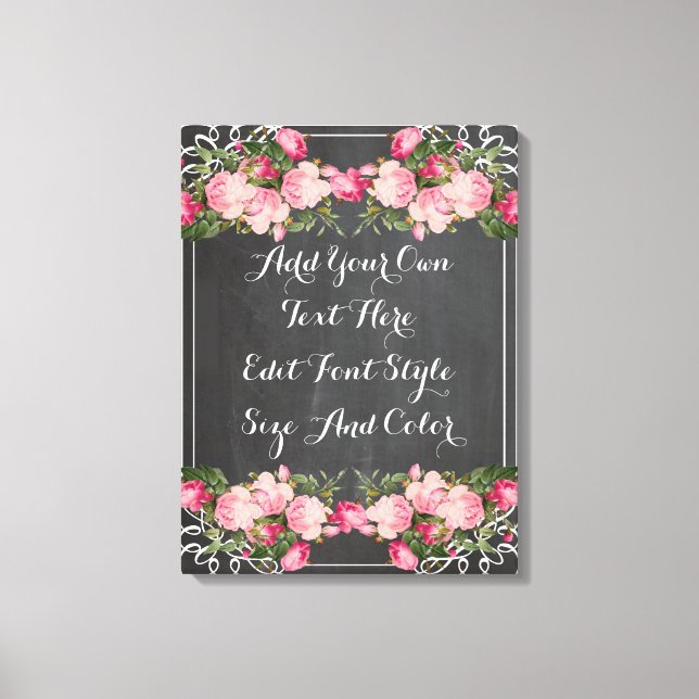 Personalised floral chalkboard quote canvas print (Front)