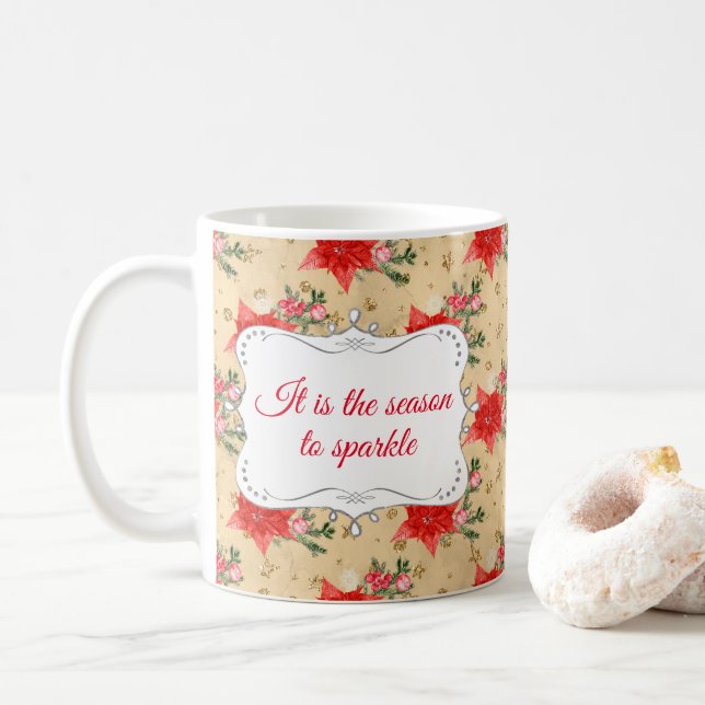 Personalised Floral Christmas Pattern Coffee Mug (With Donut)