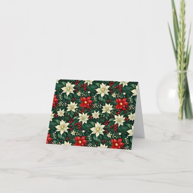 Personalised Floral Christmas Pattern  Holiday Card (Front)