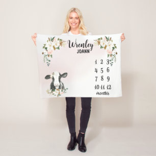 Personalised Floral Cow Monthly Milestone Blanket