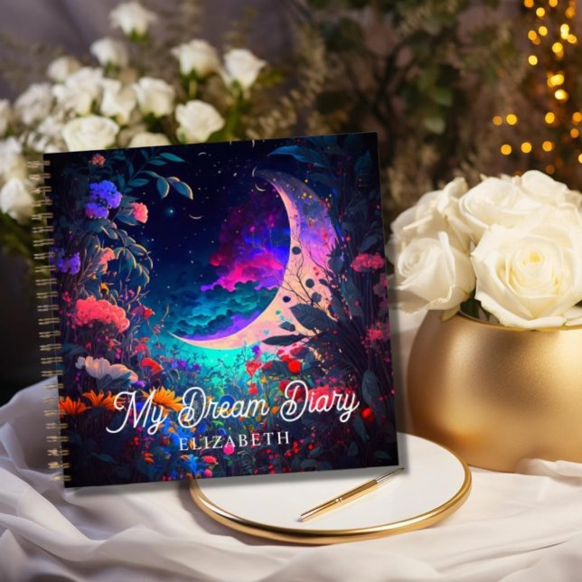 Personalised Floral Crescent Moon Dream Diary Notebook (Creator Uploaded)