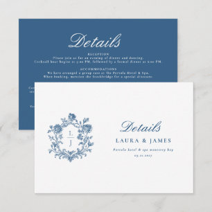 Personalised Floral Crest Wedding Details Navy RSVP Card