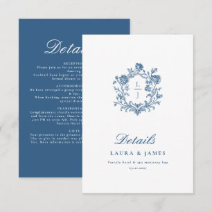 Personalised Floral Crest Wedding Details Navy RSVP Card