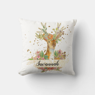 Personalised Floral Deer Cushion
