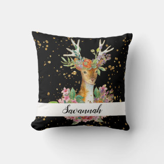 Personalised Floral Deer Cushion