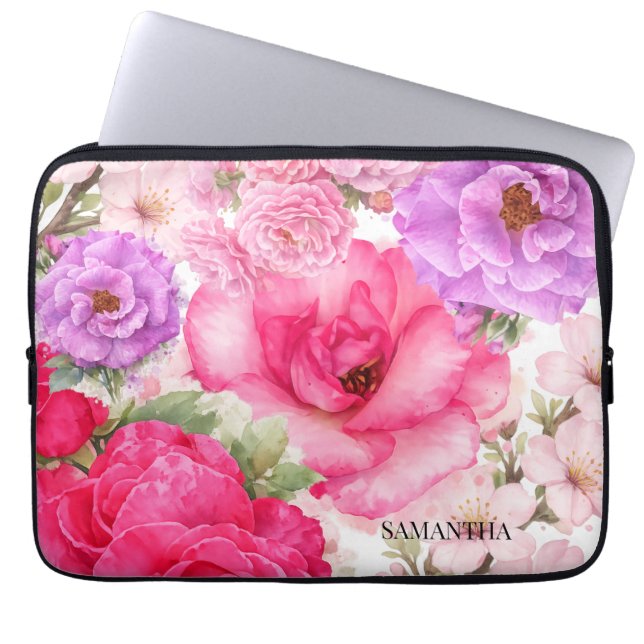 Personalised Floral Design Laptop Sleeve (Front)