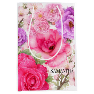 Personalised Floral Design Medium Gift Bag