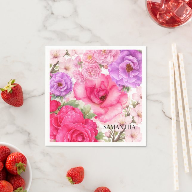 Personalised Floral Design Napkin (Insitu)