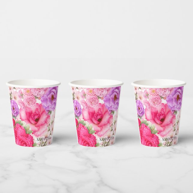 Personalised Floral Design Paper Cups (Multi)