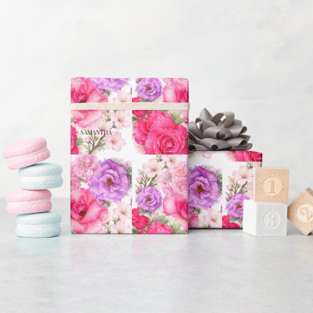 Personalised Floral Design Wrapping Paper (Baby Shower)
