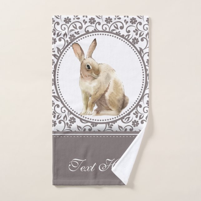 Personalised Floral Easter Rabbit design Hand Towel (Hand Towel)