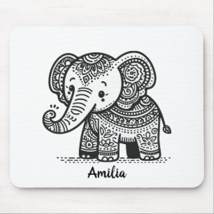 Personalised Floral Elephant Mouse Pad