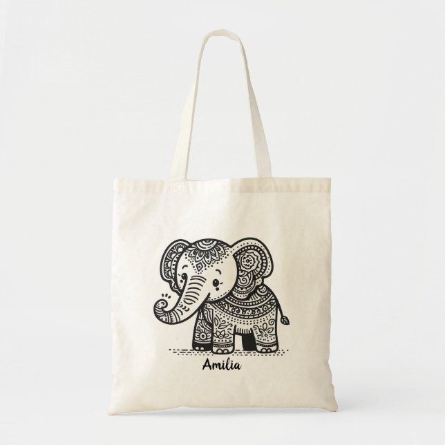 Personalised Floral Elephant Tote Bag (Front)