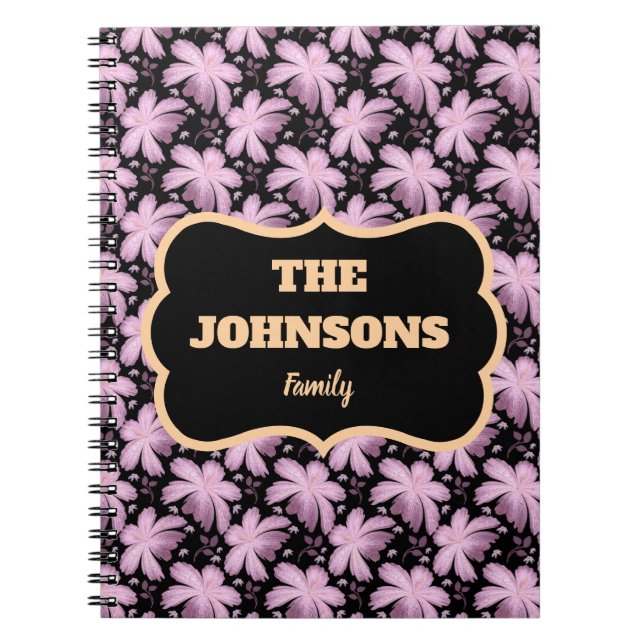 Personalised Floral Family name design   Notebook (Front)