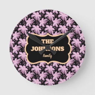 Personalised Floral Family name design Round Clock